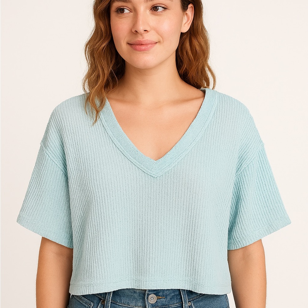 Altar'd State Sky Blue Ribbed Cropped Top M